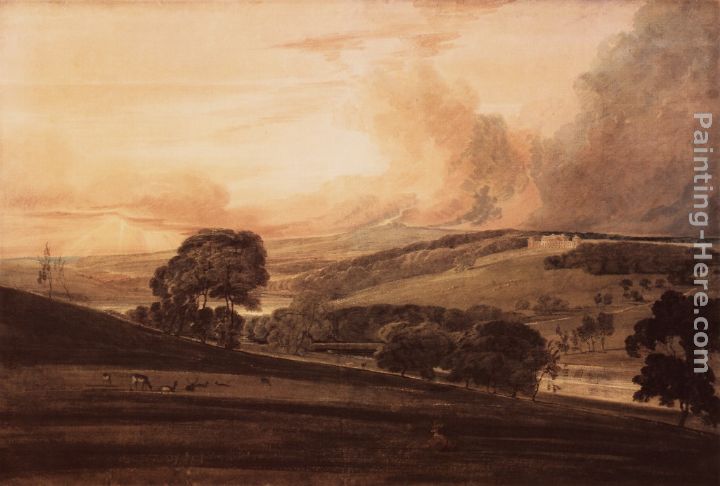 Harewood House, Yorkshire, from the South-East painting - Thomas Girtin Harewood House, Yorkshire, from the South-East art painting